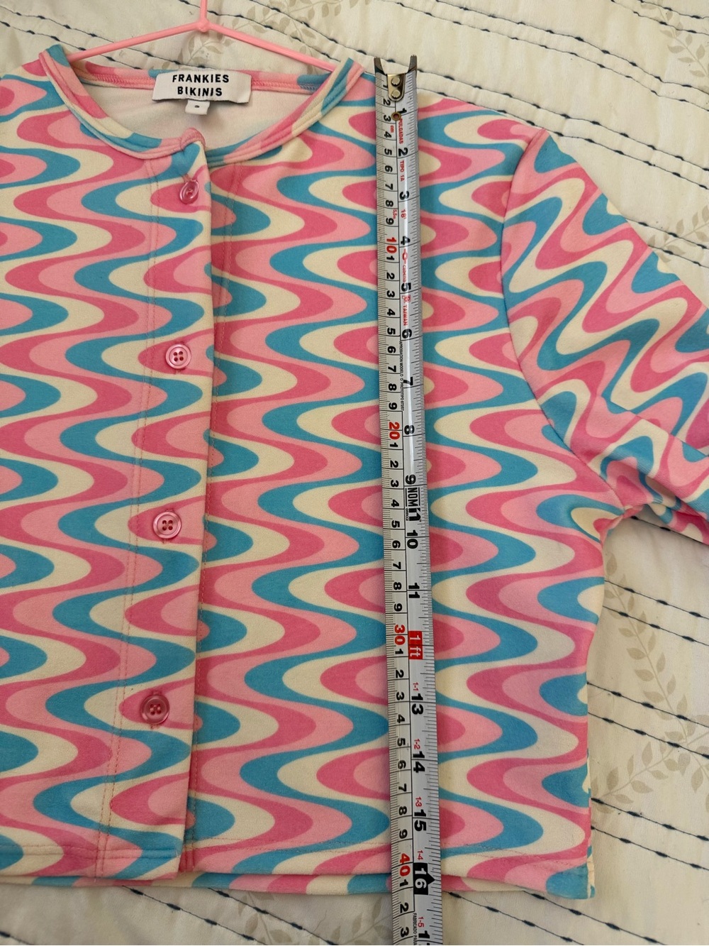 Frankies Bikinis Cheri Terry Cardigan S Pink Blue Groovy Y2K Cropped - Picture 9 of 11